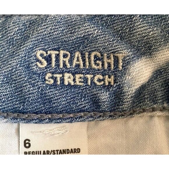 American Eagle Womens Blue Jean Tie Dye Distressed Straight Stretch Jeans Size 6 - Picture 6 of 7